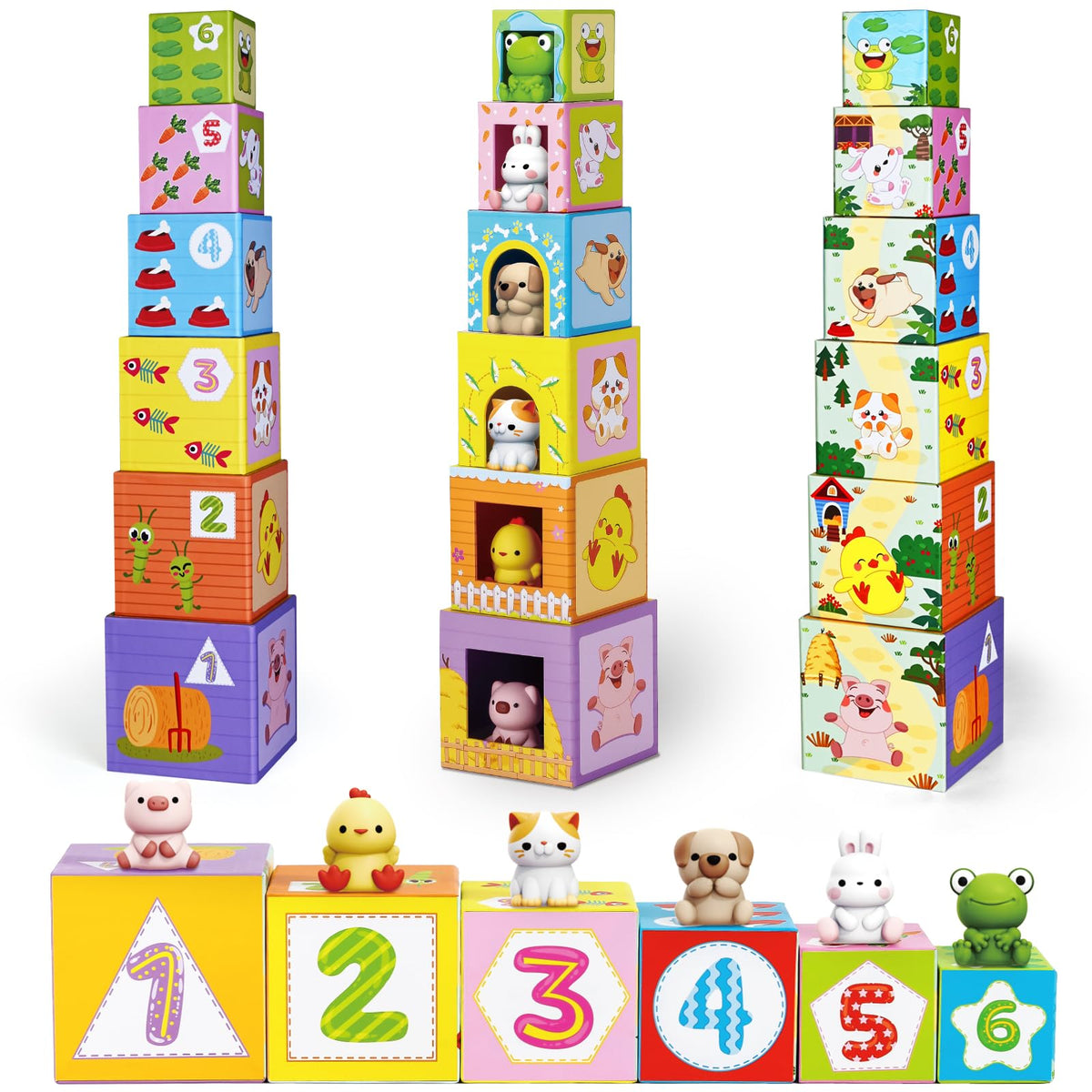 Toddler Farm Animal Sorting and Stacking Toys Gifts for 1-3 Year Olds