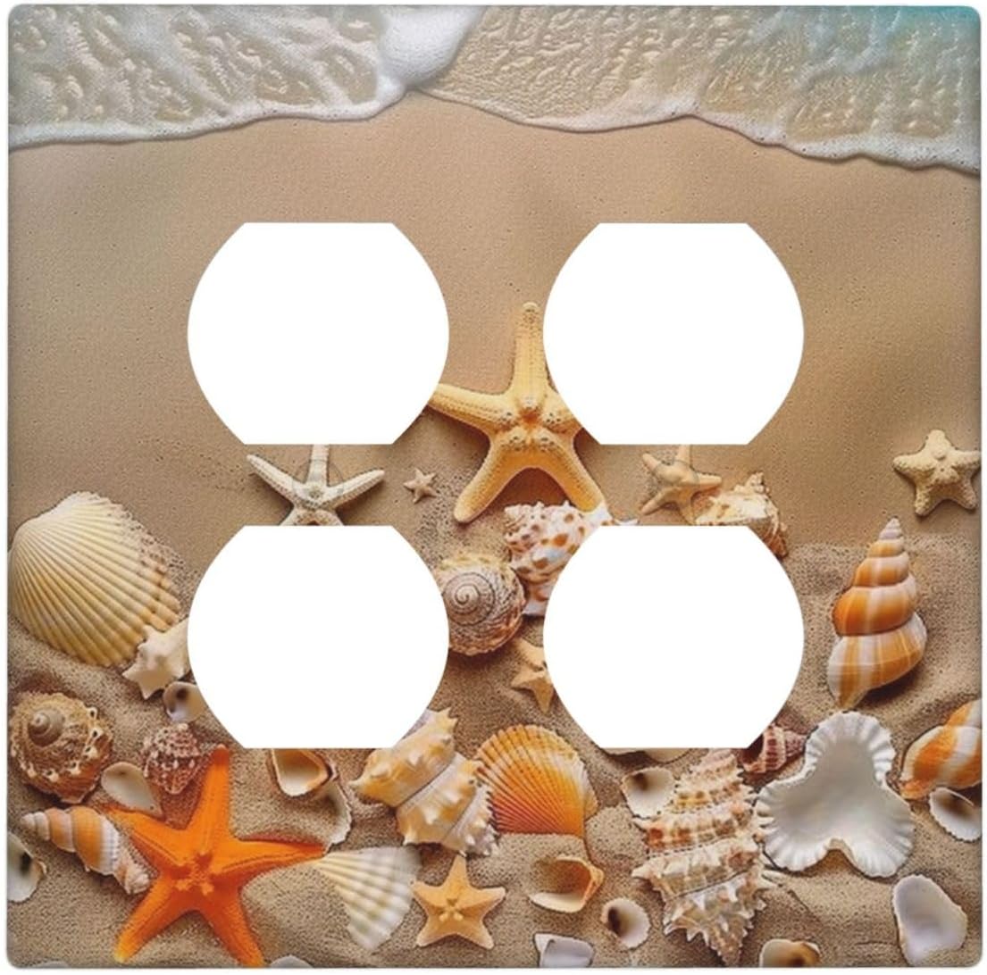 Decorative Outlet Covers Beachy Sea Ocean Seashell Starfish 2 Gang Wall Plate Cover Double Duplex
