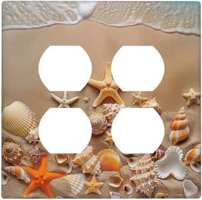 Decorative Outlet Covers Beachy Sea Ocean Seashell Starfish 2 Gang Wall Plate Cover Double Duplex