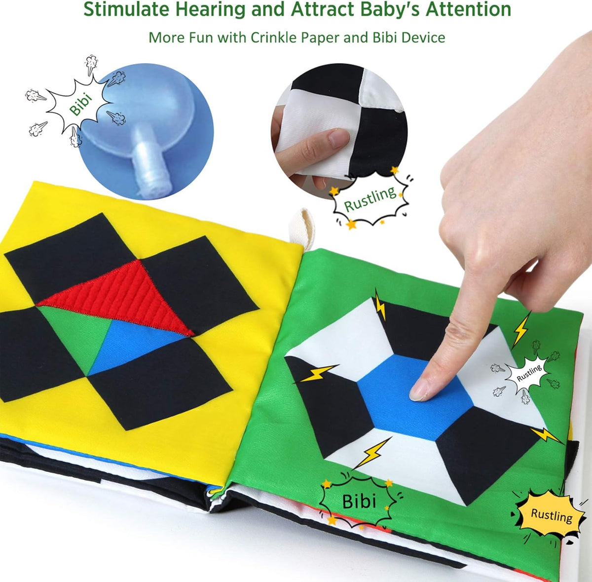 beiens High Contrast Black and White Baby Book - Touch and Feel Crinkle Sensory Toy - Visual