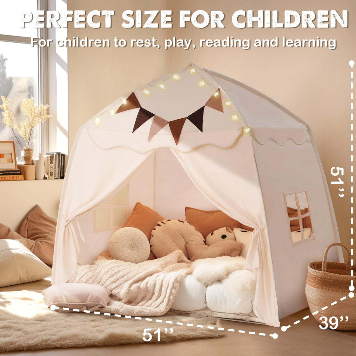 Little Dove Large Kids Play Tent with Star Lights & Flags, Portable & Foldable Teepee Tents, Dome