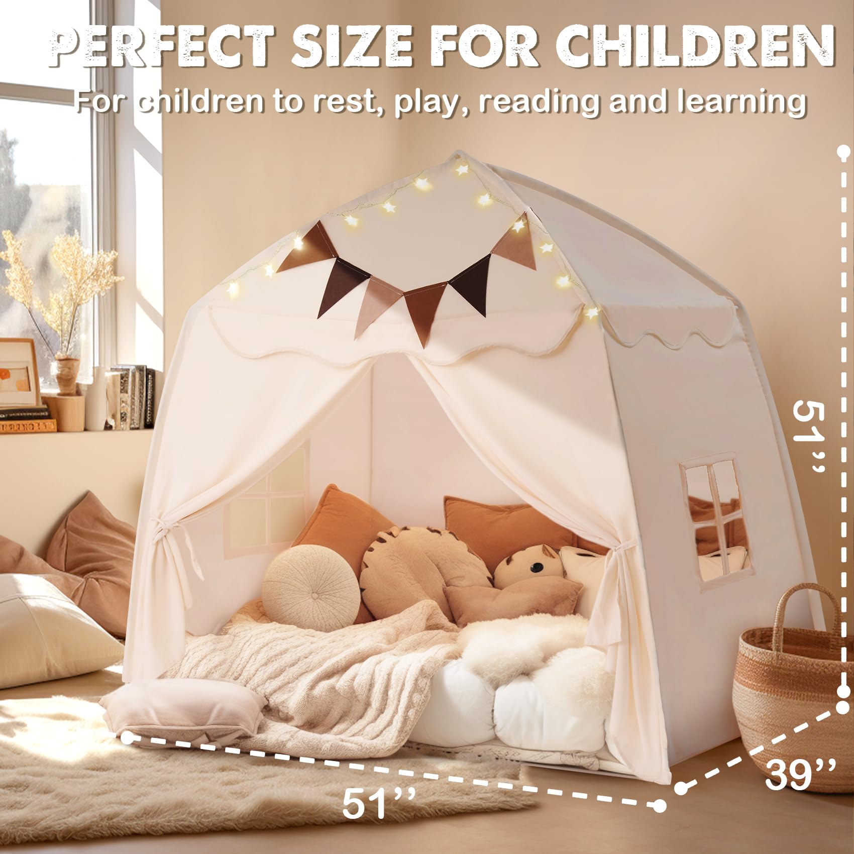 Little Dove Large Kids Play Tent with Star Lights & Flags, Portable & Foldable Teepee Tents, Dome