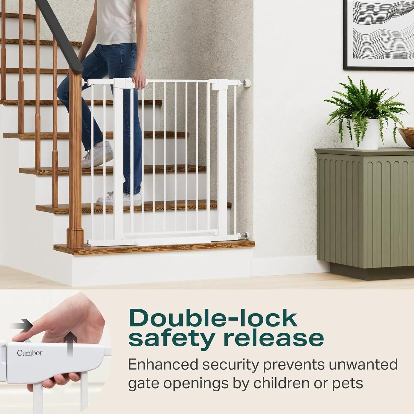 Cumbor 36" Extra Tall Baby Gate for Dogs and Kids with Wide 2-Way Door, 29.7-40.6" Width, and Auto