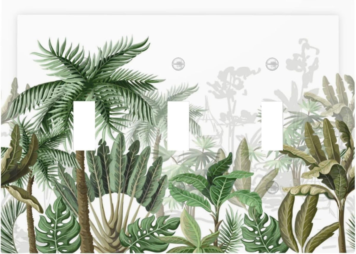 Palm Tree Banana Leaf Green Rainforest Natural Landscape Decorative Switch Plates 3 Gang Wall Plate