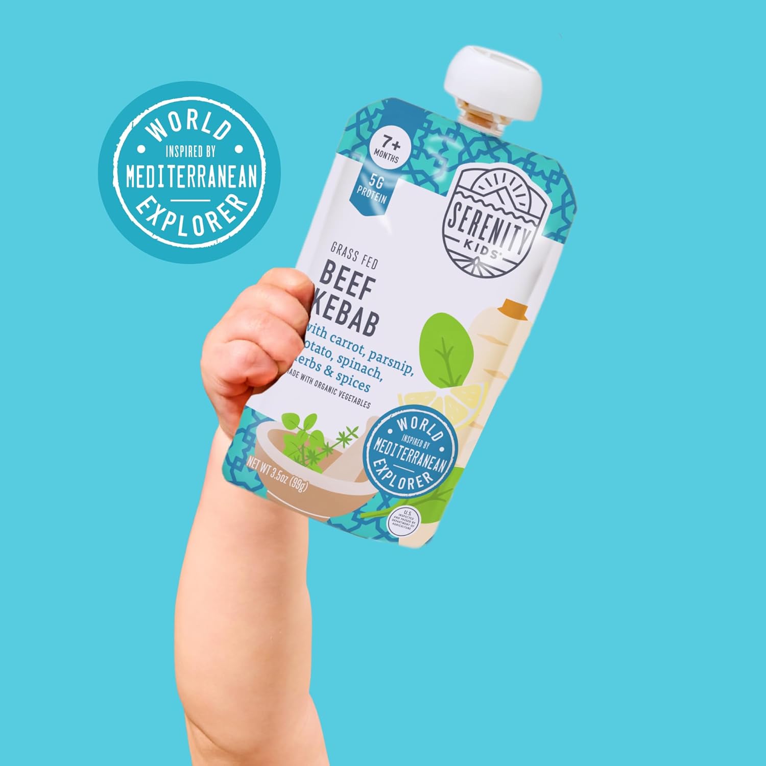 Serenity Kids 7+ Months World Explorers Beef Kebab Baby Food Pouches - Grass-Fed Beef & Organic