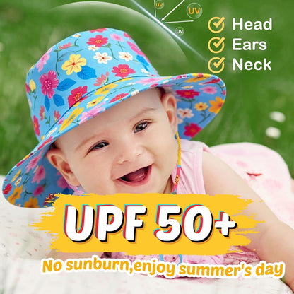 Baby Sun Hat Kids Summer UPF 50+ Toddler Bucket Hat Wide Brim Adjustable Beach Hats for Boys Girls