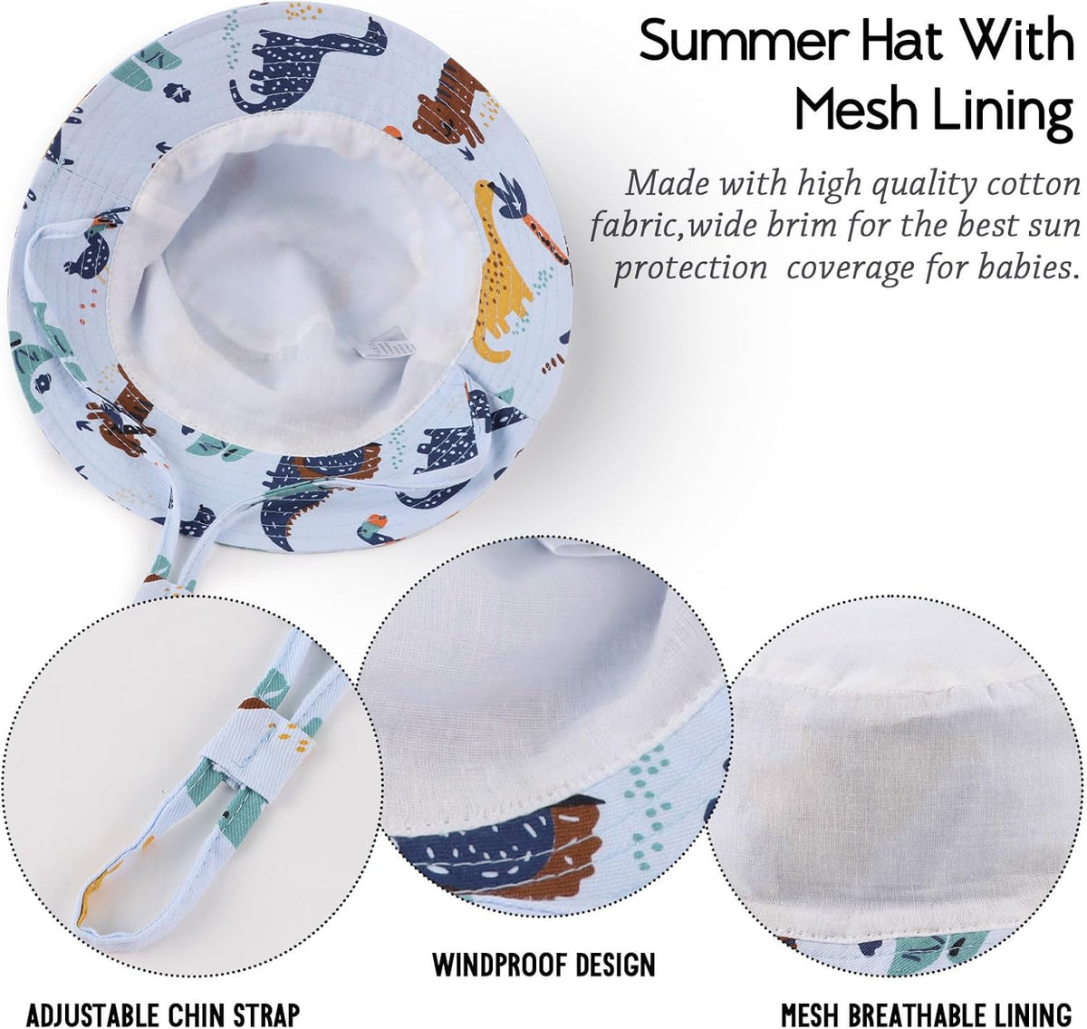 JANGANNSA Cotton Baby Sun Hat Infant Toddler Boys Girls Bucket Hats Summer Sun Protection Kids