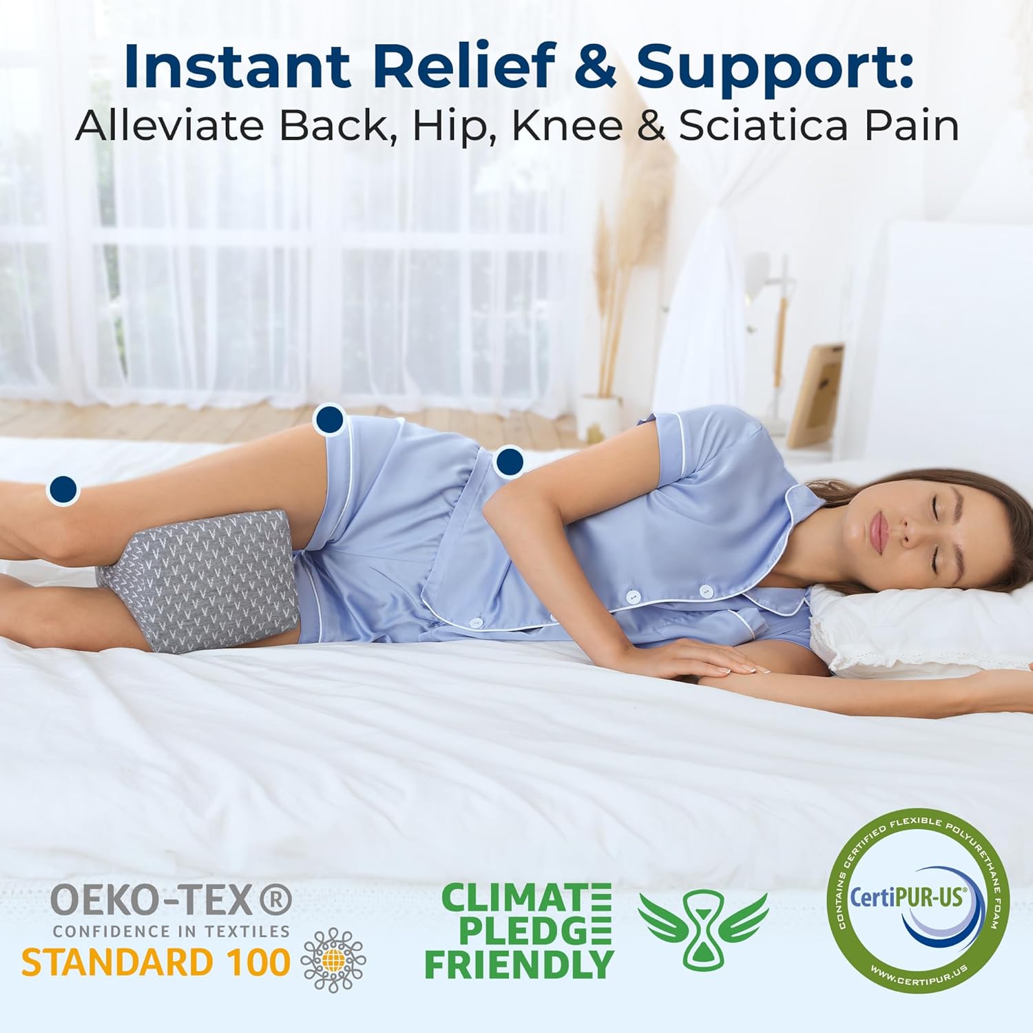 5 STARS UNITED Knee Pillow for Side Sleepers - Hip Pain Relief, Memory Foam Leg Cushion for Side