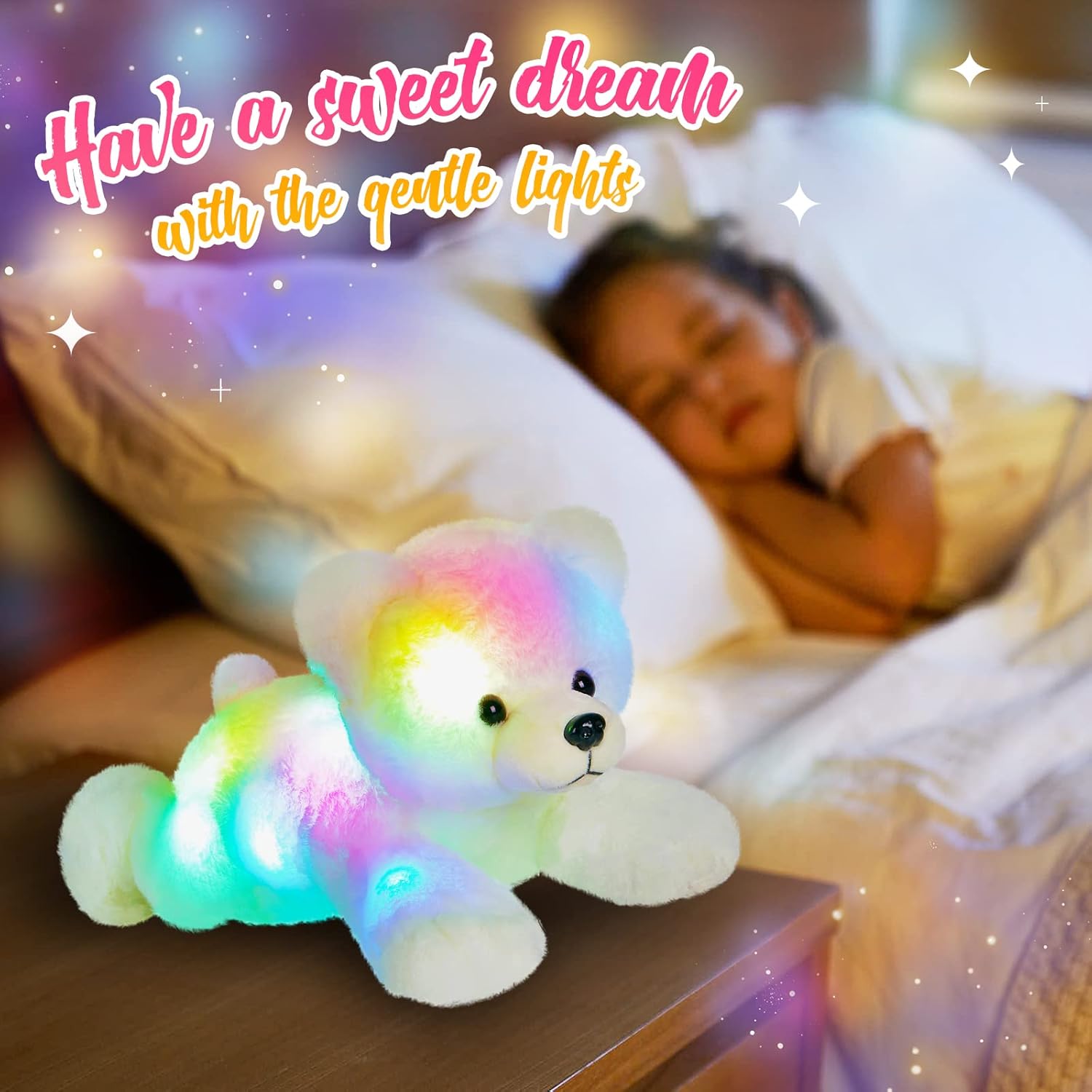 Glow Guards Light up Stuffed Polar Bear LED Soft Plush Toy with Magic Night Lights Glow in The Dark