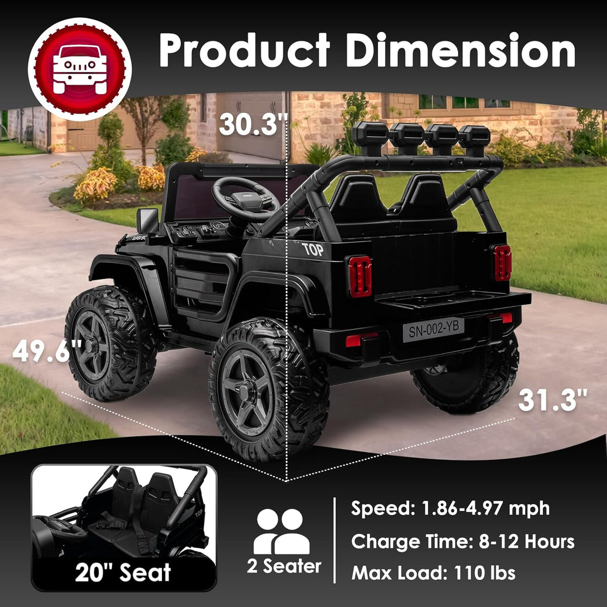 24V 2 Seater Ride On Truck with Remote Control 4WD Electric Car for Kids Ride On Car Battery