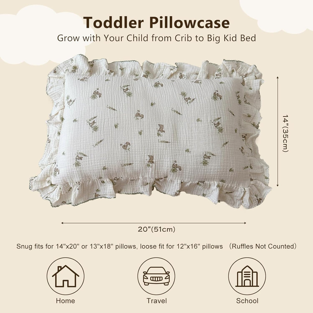 BuLuTu Muslin Toddler Pillowcase for Crib Cot Cradle, Soft Thin Kids Pillow Cover for Girls Boys
