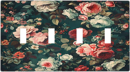 Light Switch Covers Baroque Vintage Peony Flower Floral Quad Toggle Electrical Faceplate 4 Gang