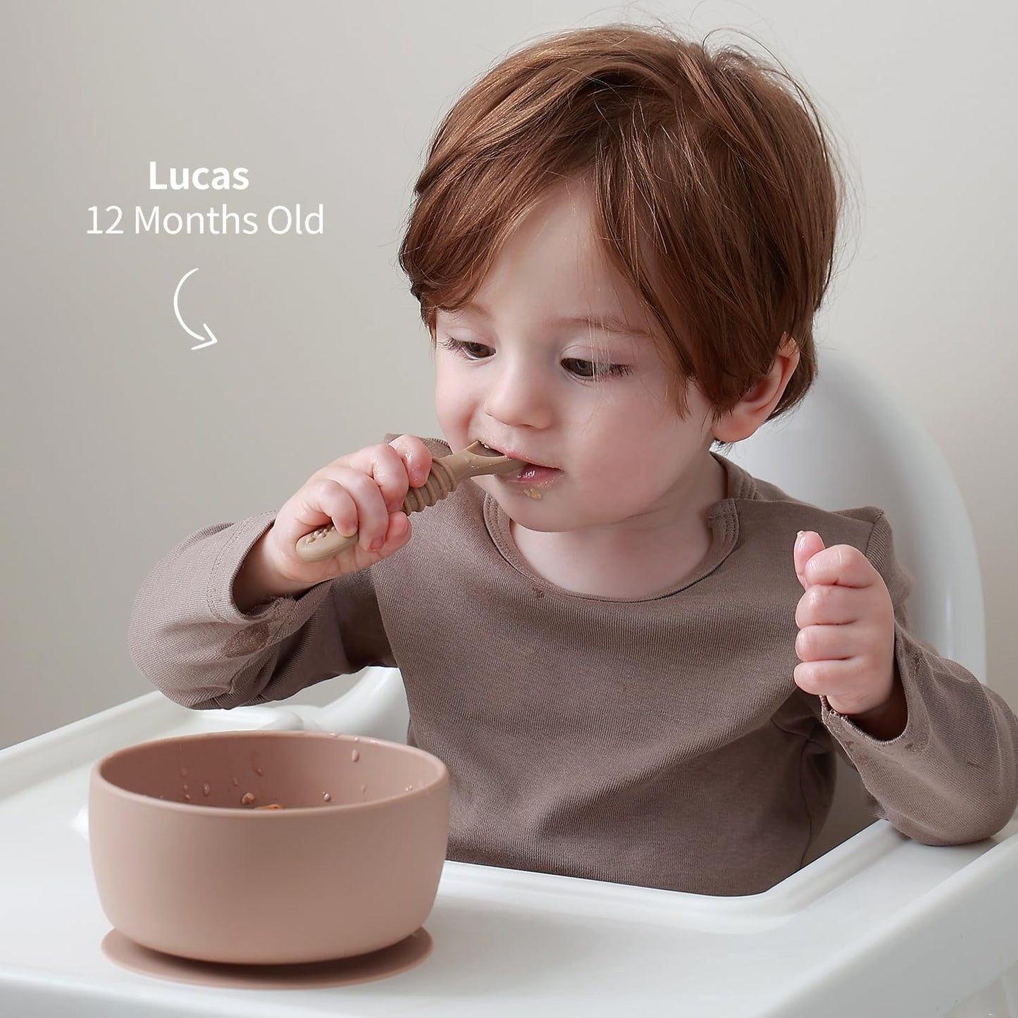 SAMiGO Silicone Baby Bowl and Spoon Set with Suction and Lid, First Stage Self Feeding Essentials