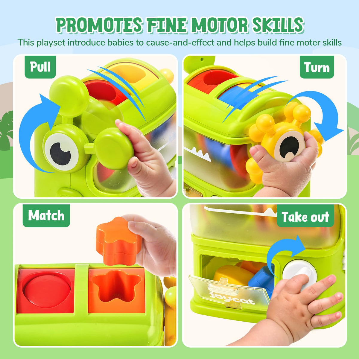JoyCat Monster Eating The Shapes, Interactive Shape Sorter Toy for Toddlers 1-3, with 6 Rattle