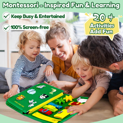 Qizfun Busy Board Book Montessori Toys for 1 2 3 4 Year Old, Boy Girl Birthday Gifts, Educational
