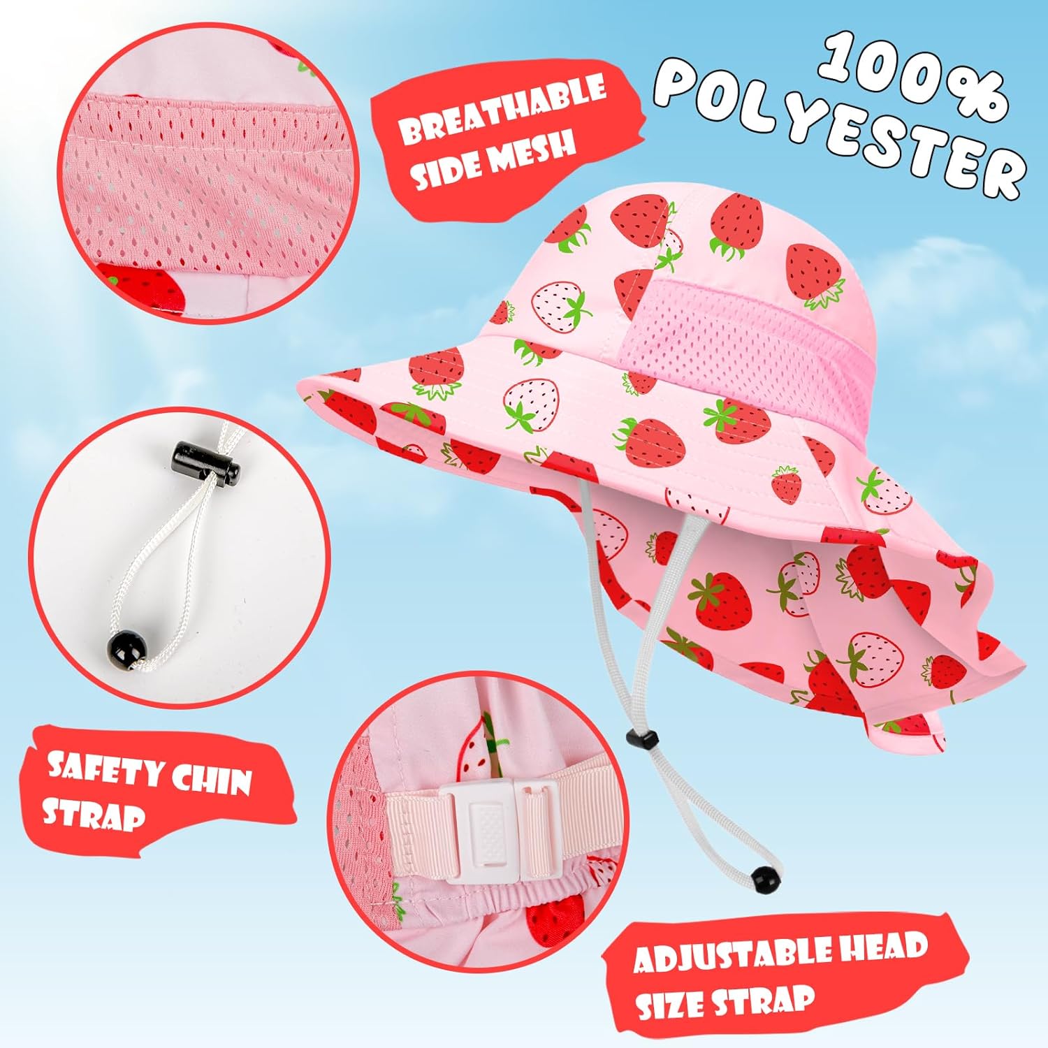 Toddler Baby Sun Hat Kids Summer UPF 50+ for Boys Girls Adjustable Beach Hats with Bucket Wide Brim