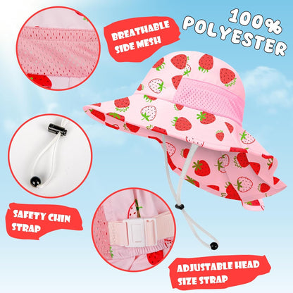 Toddler Baby Sun Hat Kids Summer UPF 50+ for Boys Girls Adjustable Beach Hats with Bucket Wide Brim