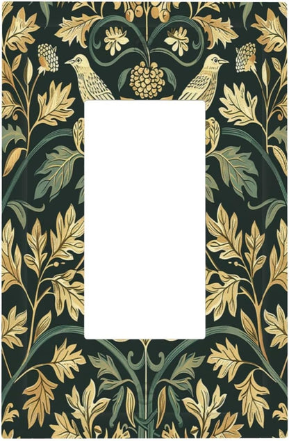 Decorative Outlet Covers William Morris Vintage Botanical Birds Golden Green Leaves 1 Gang Single