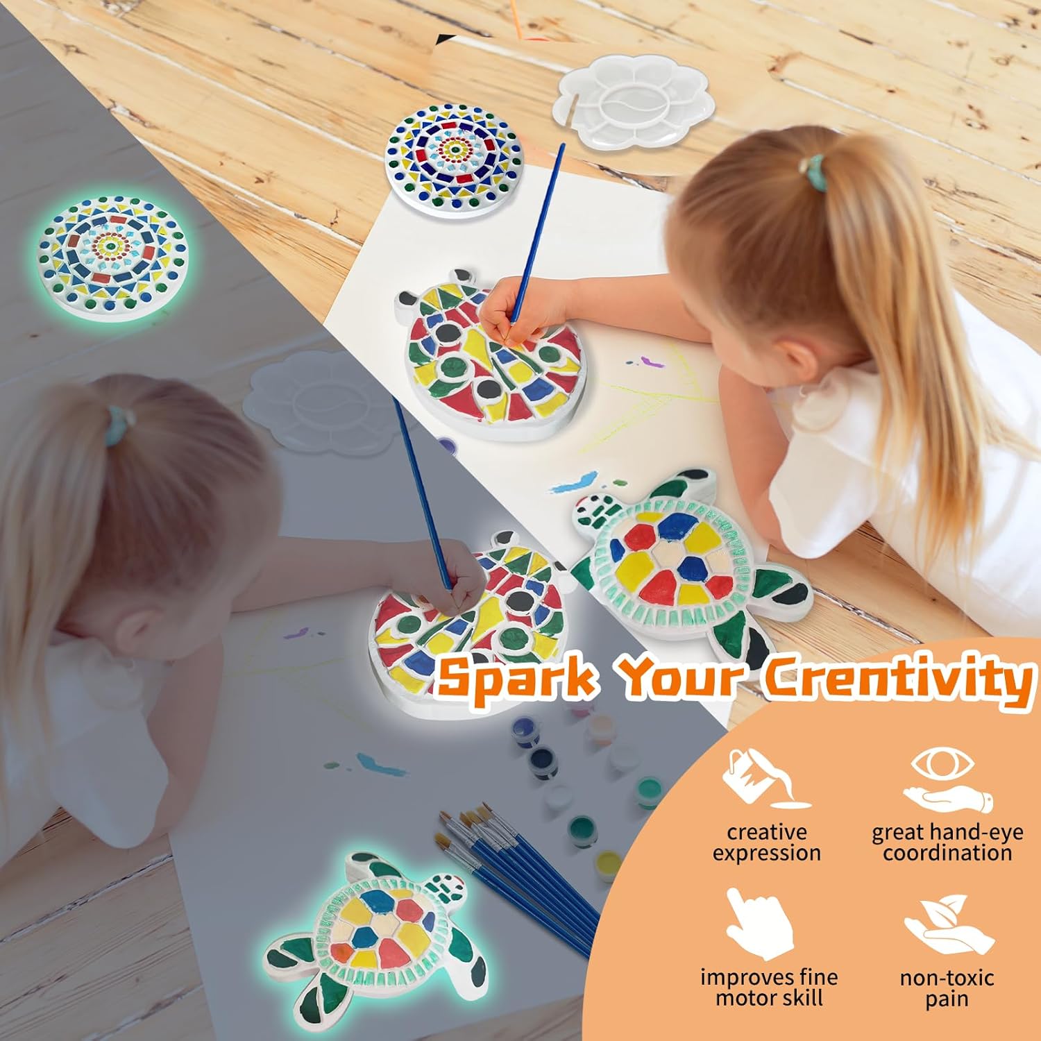 EggSun 8Pcs Stepping Stones Painting Craft Kit for Kids 4 8 6, DIY Garden Stones Outdoor Paint Your
