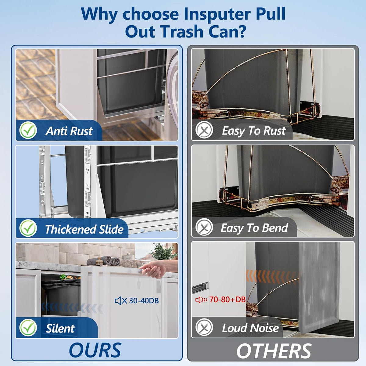 Insputer 8 Gal Pull Out Trash Can Under Cabinet, Heavy Duty Under Sink Garbage Can Kit with