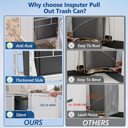 Insputer 8 Gal Pull Out Trash Can Under Cabinet, Heavy Duty Under Sink Garbage Can Kit with