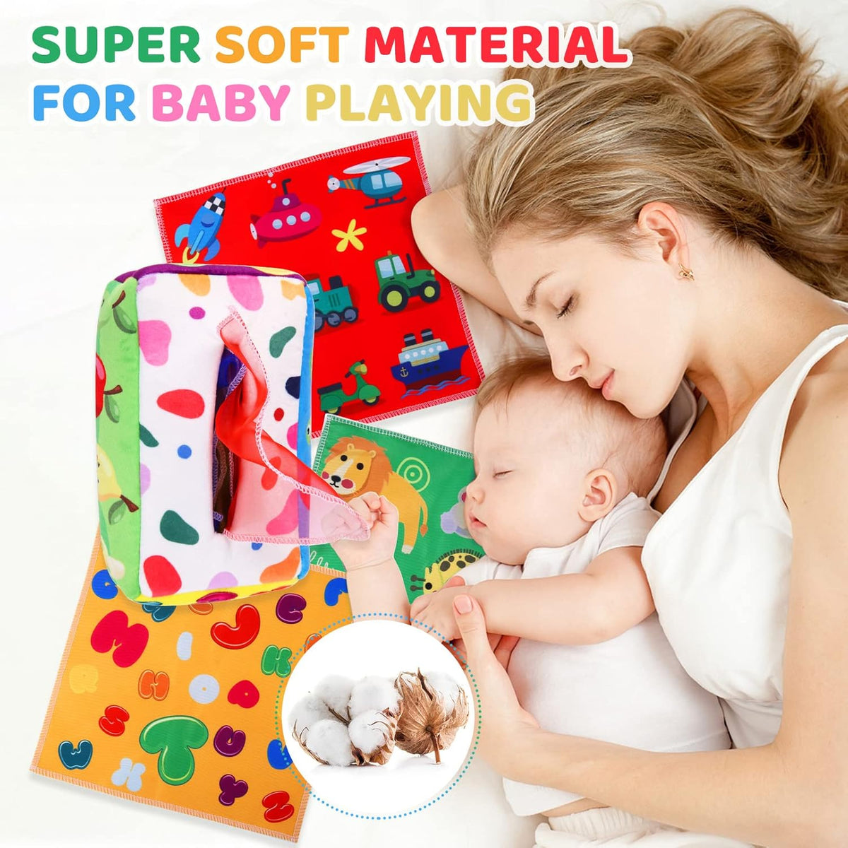 Baby Toys 6 to 12 Months - Tissue Box Toy Montessori for Babies 6-12 Months, Soft Stuffed High