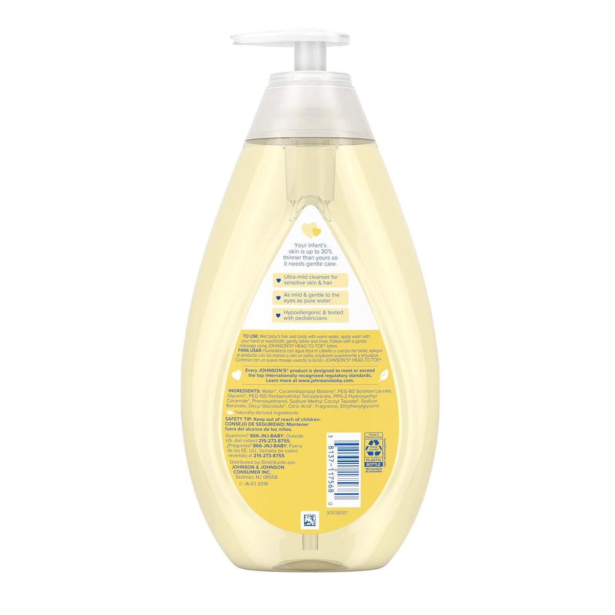 Johnson's Head-to-Toe Gentle Tear-Free Baby & Newborn Wash & Shampoo, Sulfate-, Paraben- Phthalate