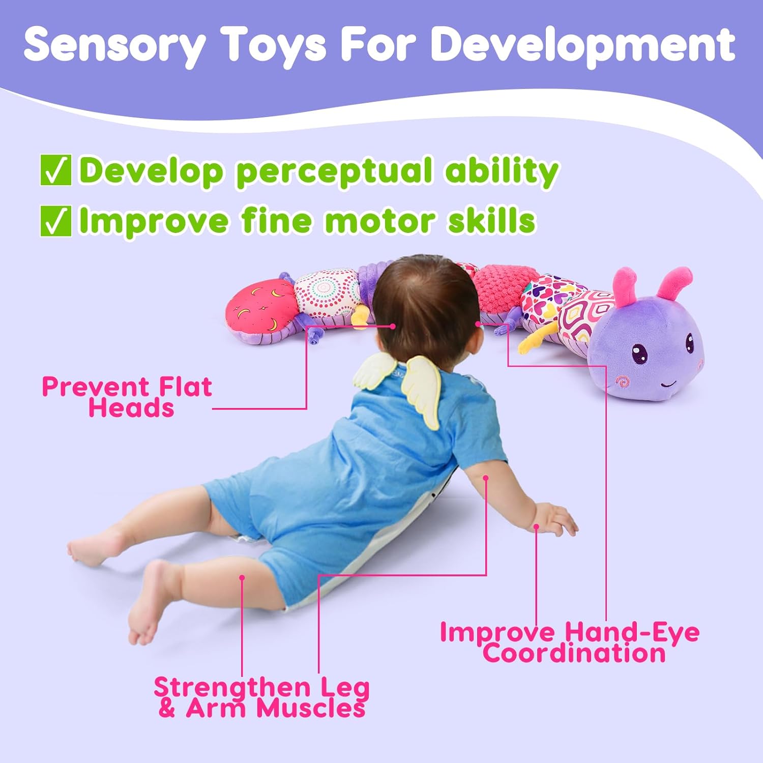 Baby Girl Toys 0-3-6 Months Musical Stuffed Animals Plush Caterpillar Toy with Crinkle Rattles