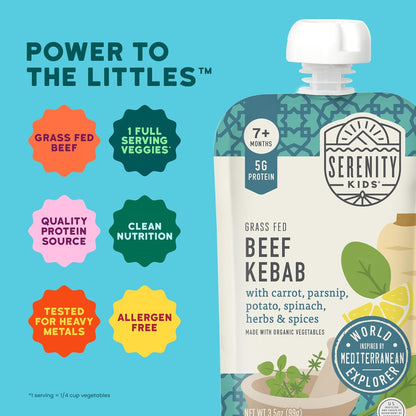 Serenity Kids 7+ Months World Explorers Beef Kebab Baby Food Pouches - Grass-Fed Beef & Organic