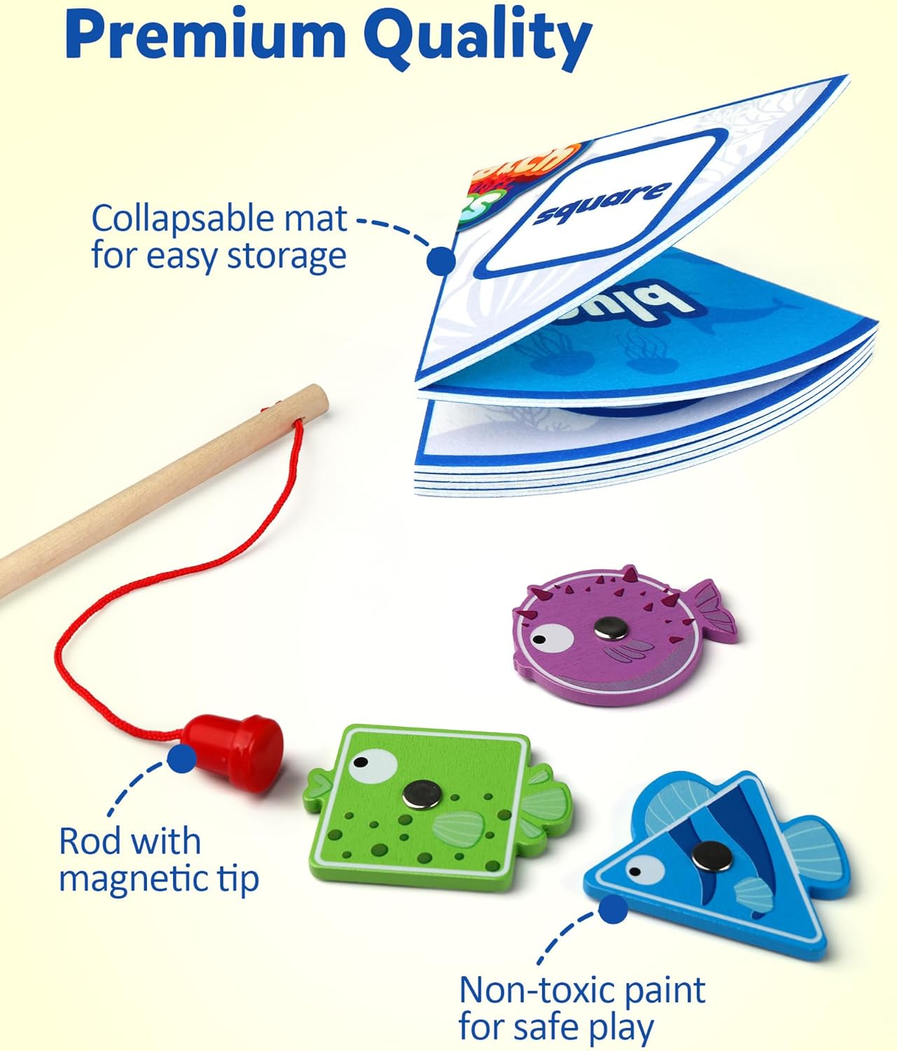 Coogam Montessori Toy for Toddlers, Fine Motor Skill Wooden Magnetic Fishing Game for Year Old