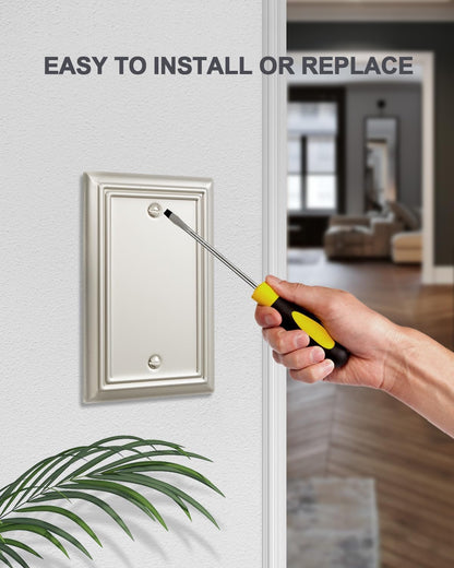 2-Pack Blank Wall Plate, Durable Metal No Device Outlet Cover, Satin Nickel, 3.15''*4.88'', Midsize