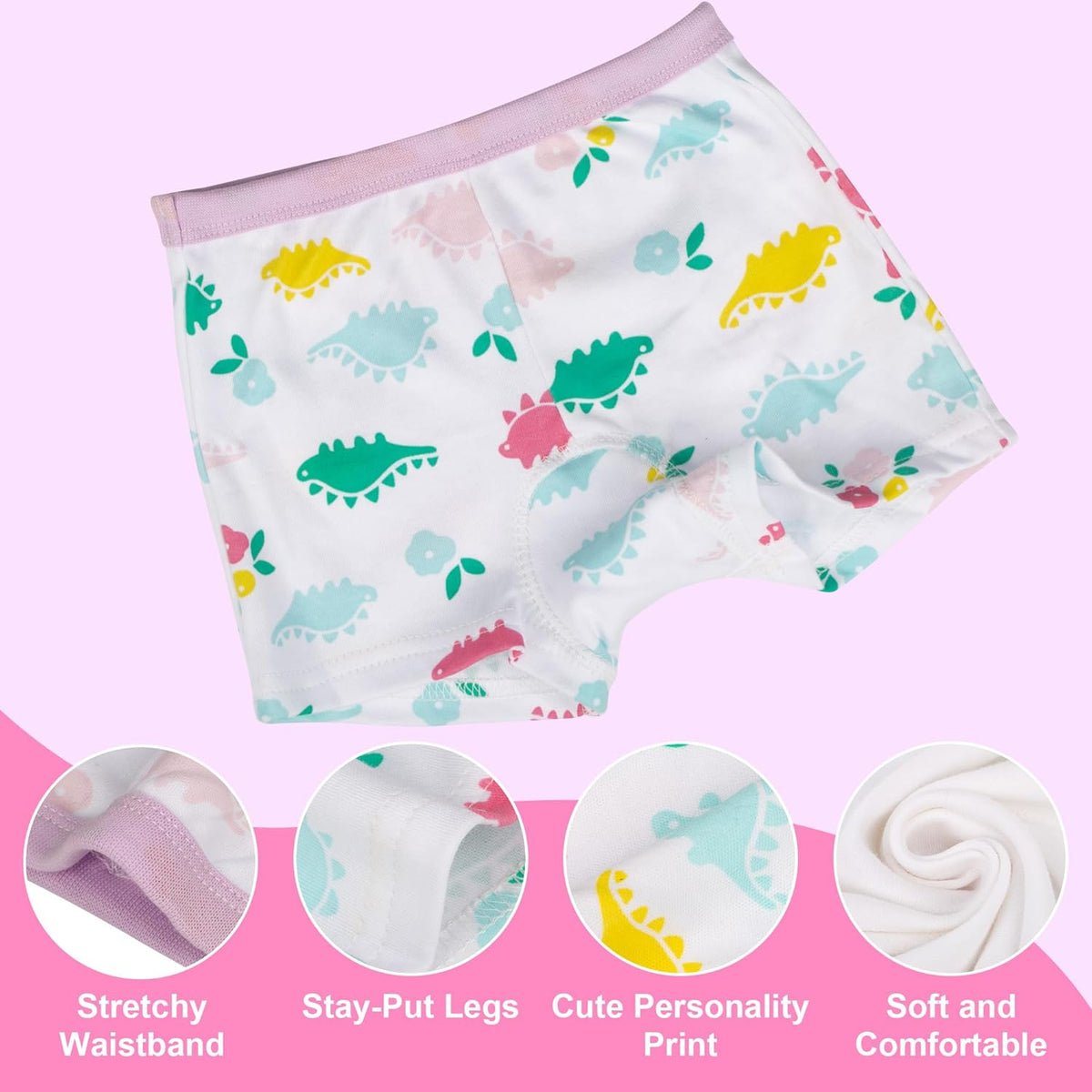 BIG ELEPHANT 10 Pack Toddler Girls' Underwear Boxer Briefs，100% Cotton Super Soft Breathable