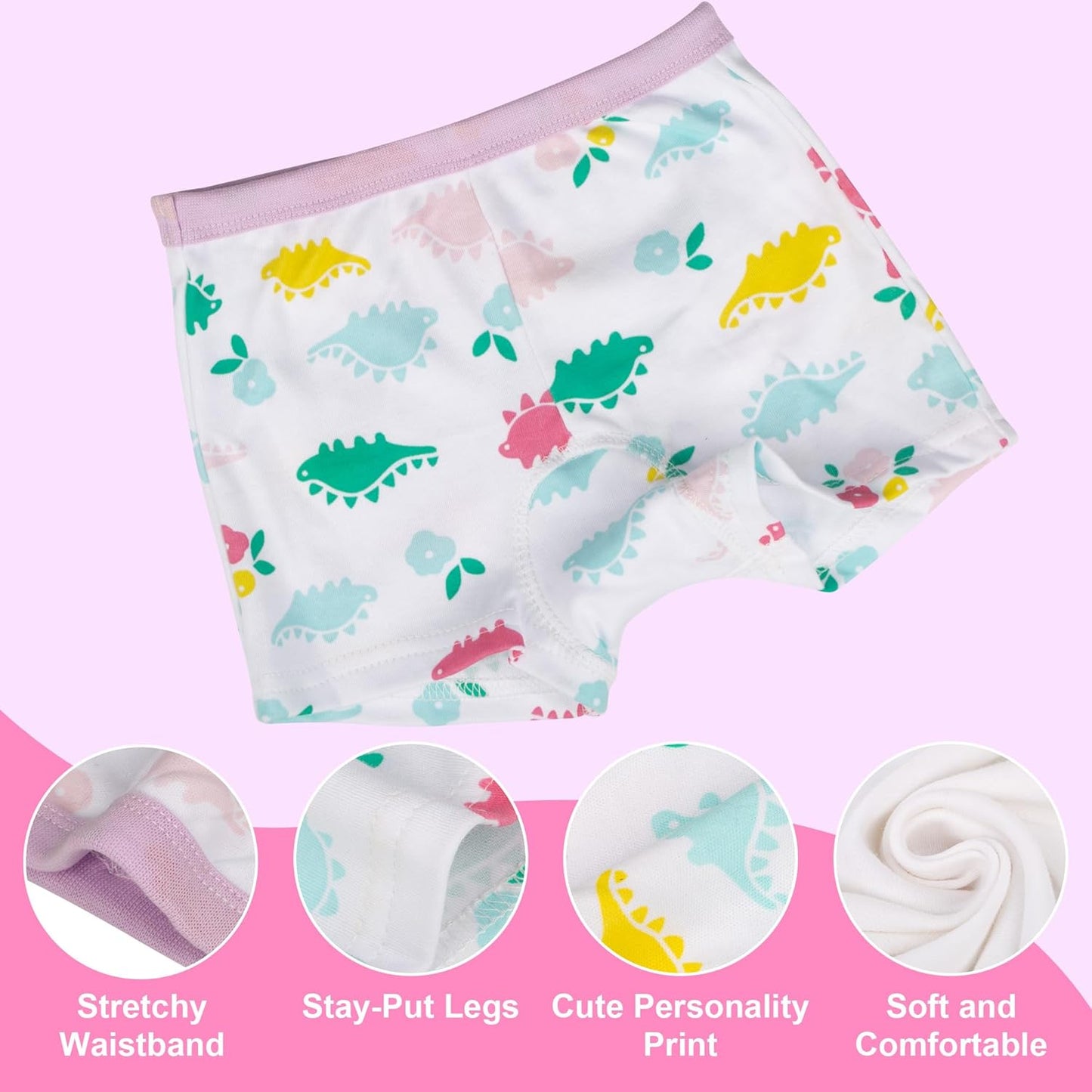 BIG ELEPHANT 10 Pack Toddler Girls' Underwear Boxer Briefs，100% Cotton Super Soft Breathable