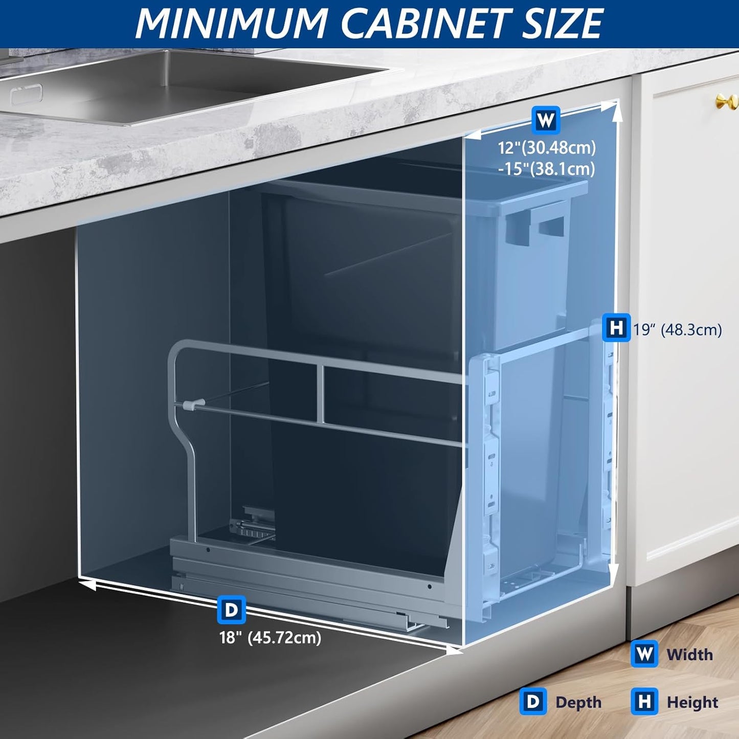 Insputer 8 Gal Pull Out Trash Can Under Cabinet, Heavy Duty Under Sink Garbage Can Kit with