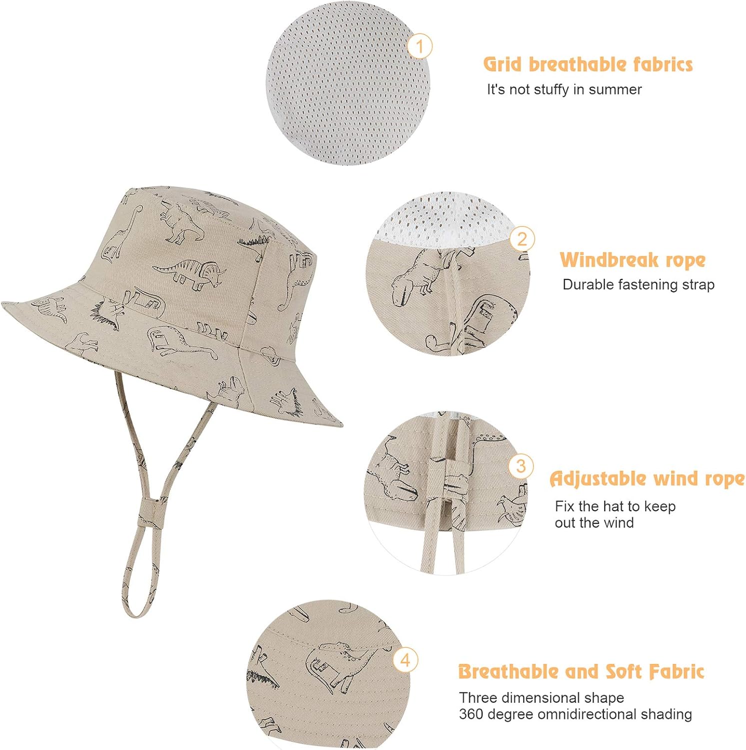 Durio Baby Bucket Sun Hat Toddler Hats Summer Beach Hat UPF 50+ Sun Protection Bucket Hats for Kids