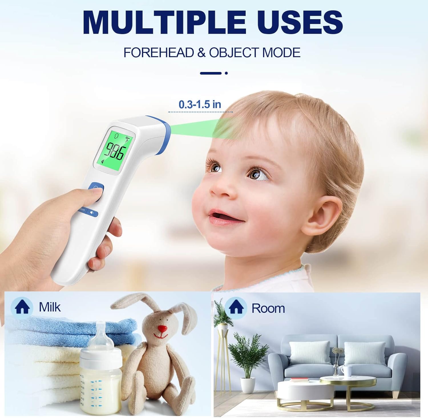 Thermometer for Adults and Kids, Digital Forehead Thermometer with Fever Alarm, Silent Mode &