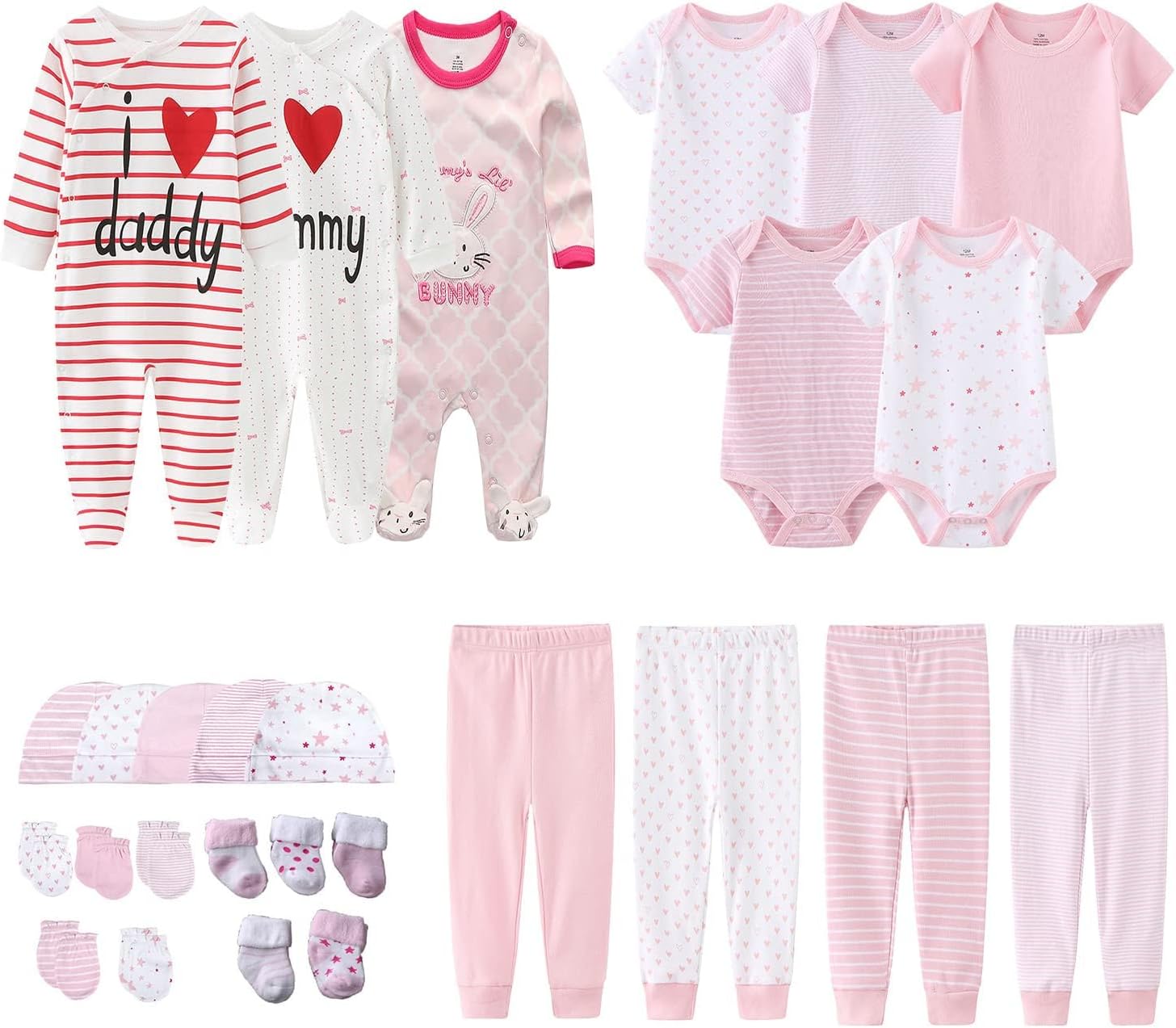 Newborn Layette Gift Set 27-Piece Baby Girl Clothes Bodysuits, Pants Essentials and Accessories