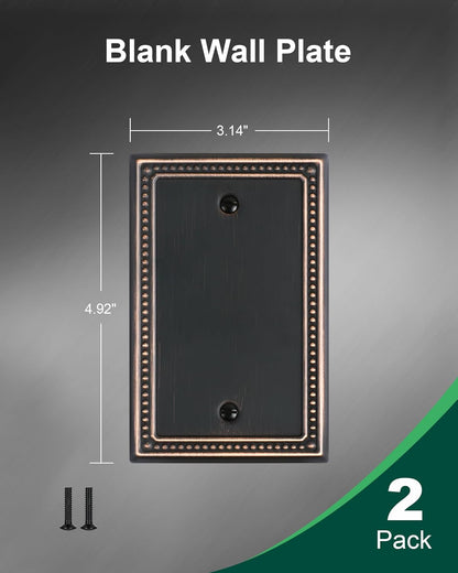 2-Pack Blank Outlet Cover Wall Plate, Metal Switch Plates Outlet Covers, Aged Bronze Pearls Beaded