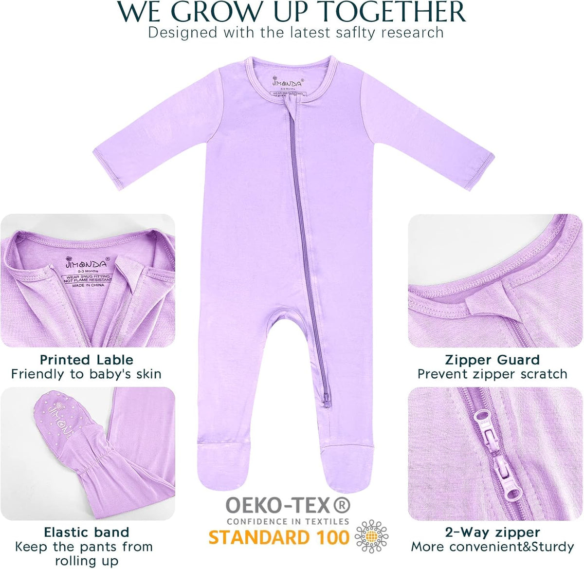 Jimonda Bamboo Baby Pajamas,Unisex Boys Girls One-Piece Footies,Long Sleeve Sleepers 2-Way Zip