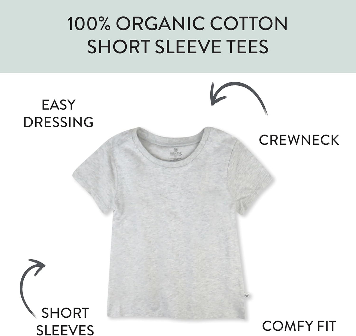 HonestBaby 10-Pack Short Sleeve T-shirts 100% Organic Cotton Baby, Toddler, Little Kids, Boys