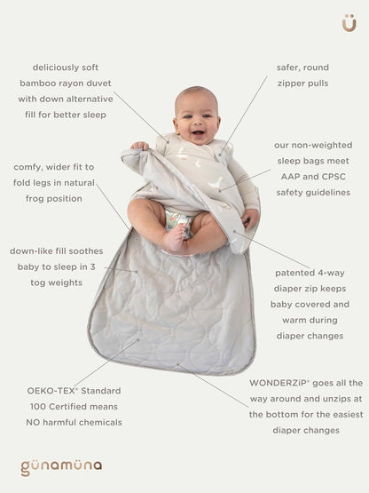 GUNAMUNA Unisex Long-Sleeve Sleep Sack, Wearable Sleep Bag for Babies and Toddlers, Soft Rayon, 1.0