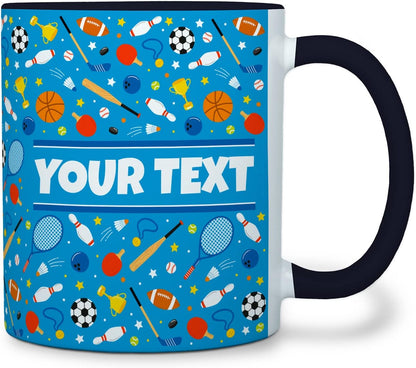 Personalized Mug for Kids - Sports - Custom Name/Text, Ceramic Hot Chocolate/Cocoa/Coffee Cup for