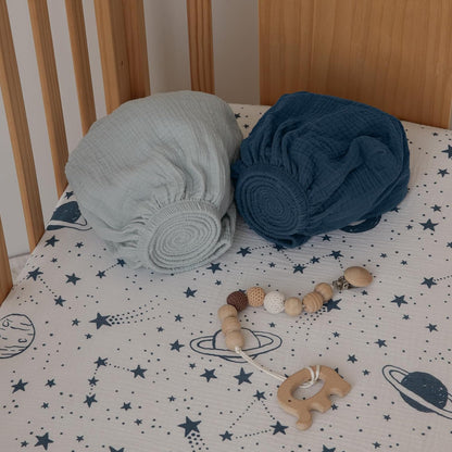 Gllquen Baby Muslin Mini Crib Sheets 3 Pack, Breathable Pack and Play Sheets Fitted Soft Cozy