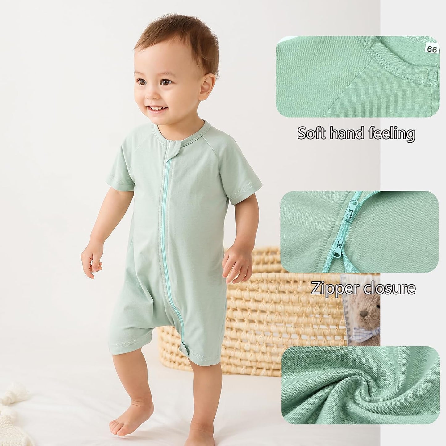 Feidoog Baby Boys 2Pack Rompers Summer Short Sleeve 2 Way Zipper One-Piece Romper Jumpsuit Sleep