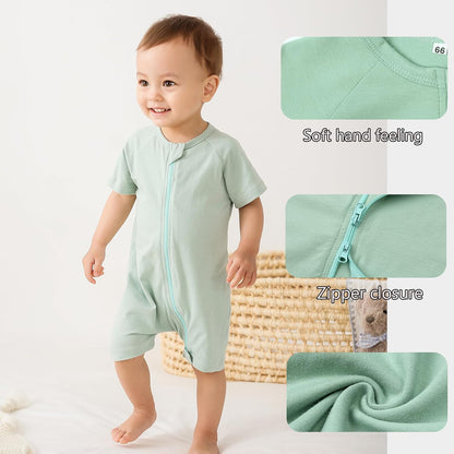 Feidoog Baby Boys 2Pack Rompers Summer Short Sleeve 2 Way Zipper One-Piece Romper Jumpsuit Sleep
