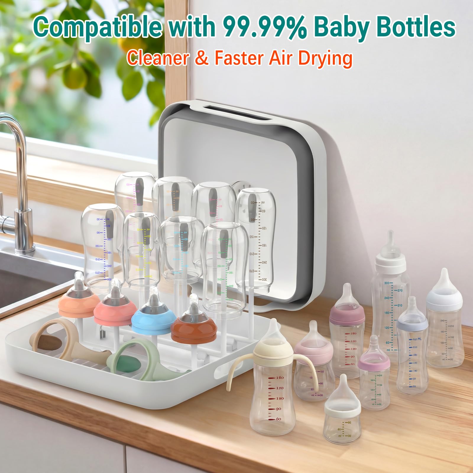 Yecuip Collapsible Baby Bottle Wash Basin w/Drying Rack & Drain Plug, Gray