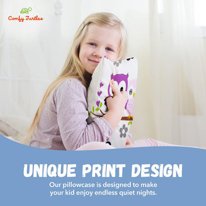 13x18 Toddler Pillowcase Owl - Cotton Toddler Pillowcase for Children, Woodland Animal Travel