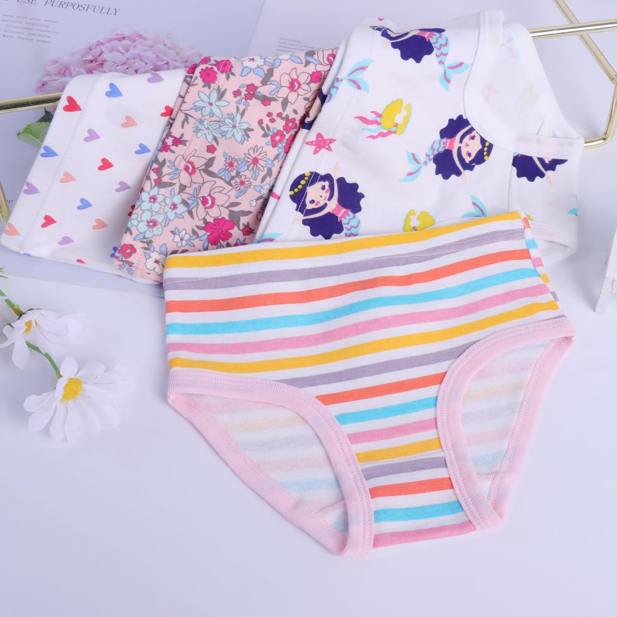 Finihen Girls Cotton Underwear Toddler Girls Panties Kids Briefs Multipacks.