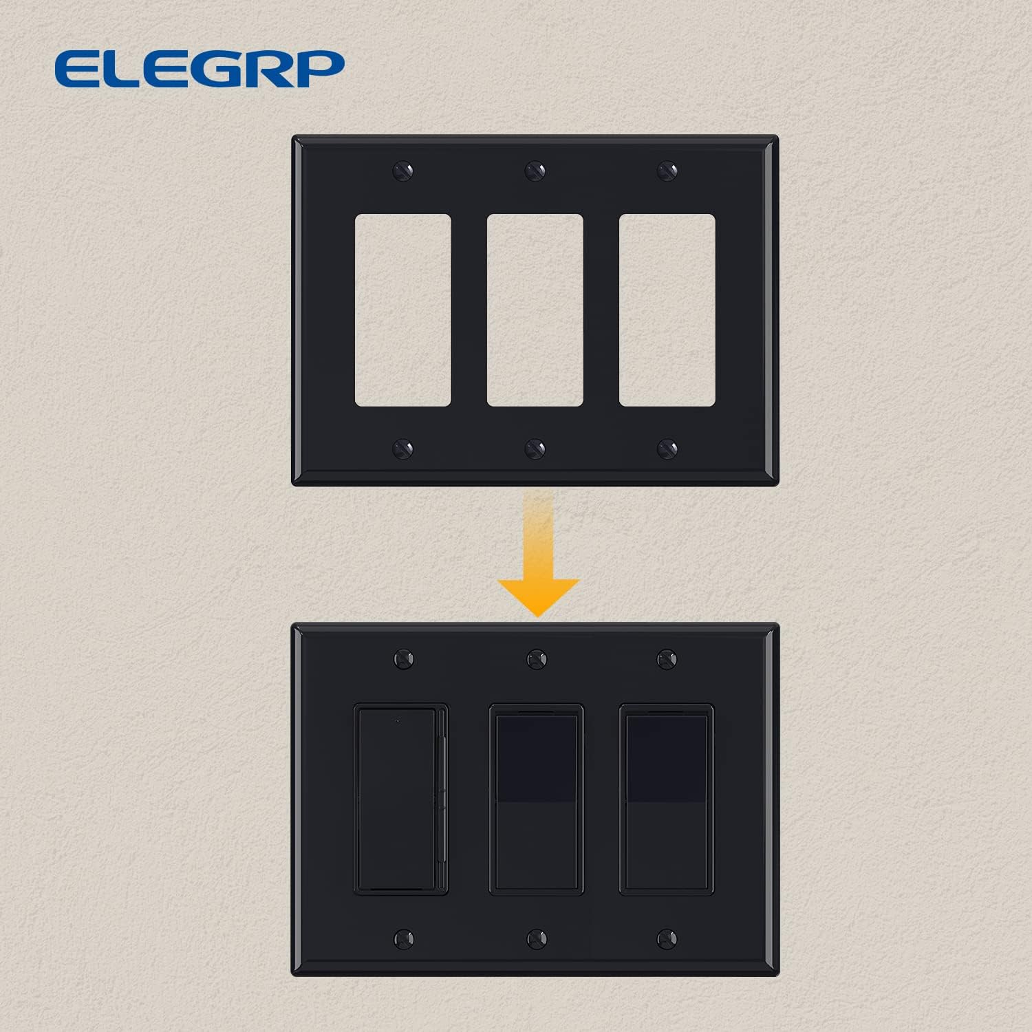 ELEGRP 3-Gang Decorative Wall Plates, Mid-Size 4.88" H x 6.75" L Unbreakable Thermoplastic