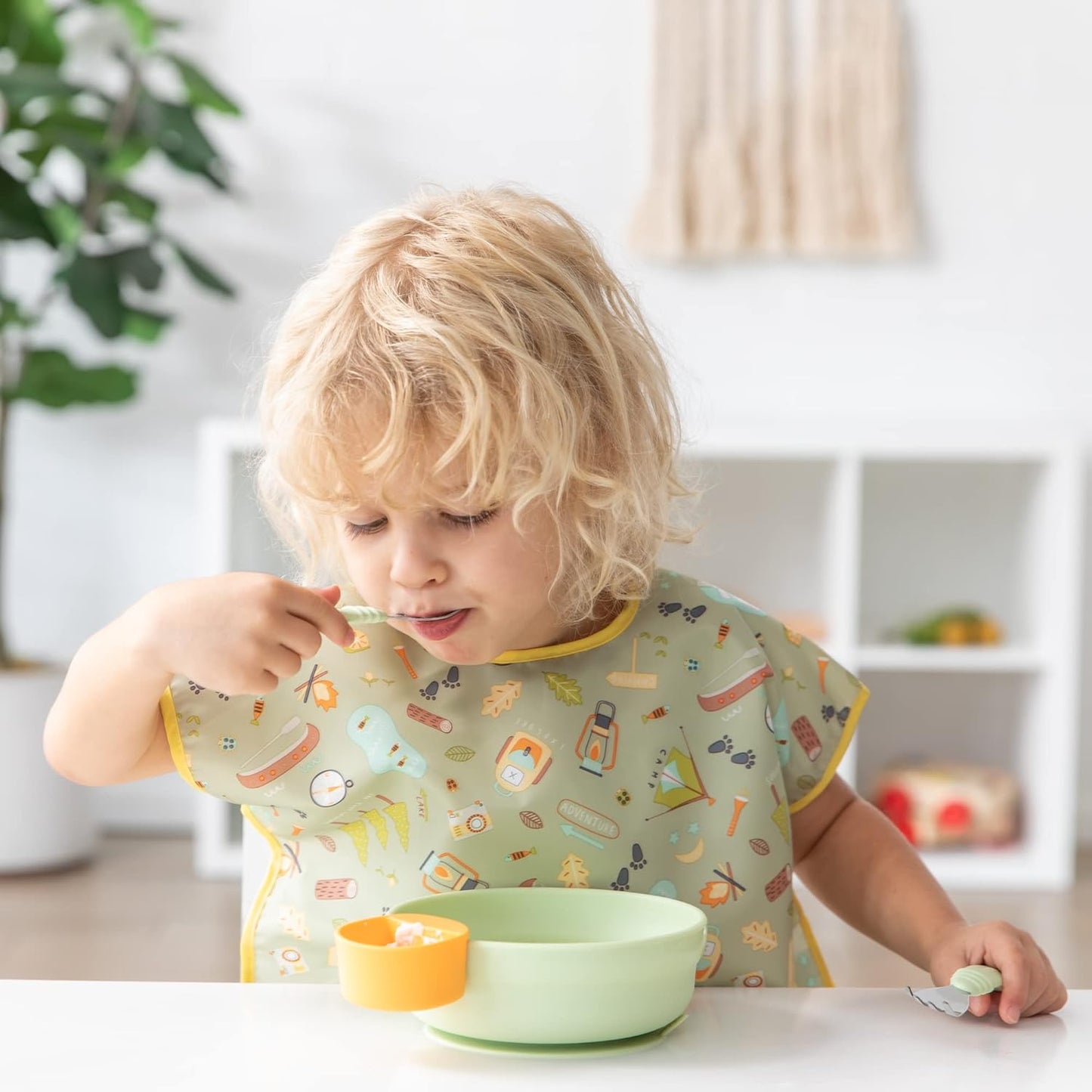 Bumkins Toddler Utensils, Kids Size Fork and Spoon Set, Silicone and Stainless-Steel Training